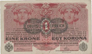 Billet d'1 couronne autrichien de 1916 émis en 1919