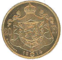 Belgique 20 francs 1914 armoiries