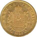 France 20 francs Napoléon III 1866 A tête laurée en or